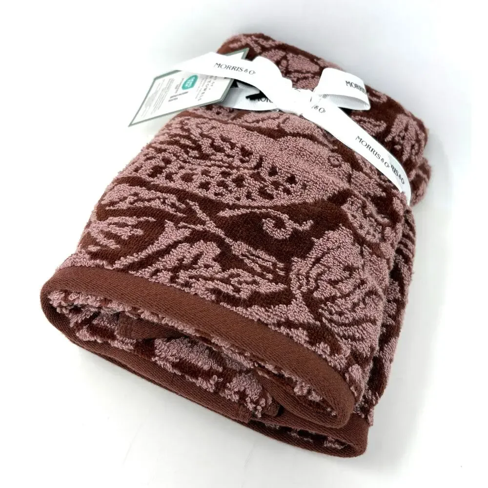 William Morris Co Hand Towels Strawberry Thief Pink Rust Velour NWT Set Of 2